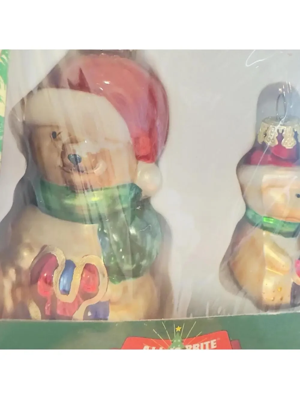 6 Vintage Handpainted‎ Mini Glass Ornaments ALL IS BRITE Penguin Nutcracker Bear
